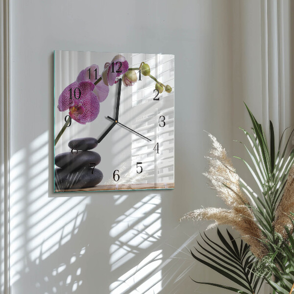 Skleněné hodiny na stěnu Orchidej