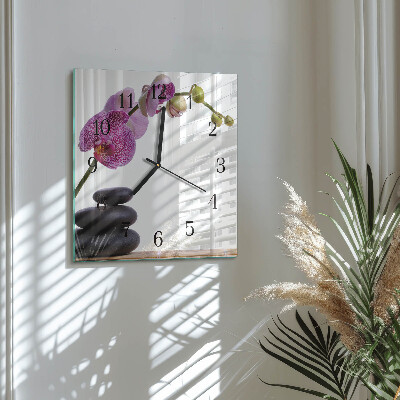 Skleněné hodiny na stěnu Orchidej