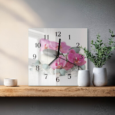 Skleněné hodiny na stěnu Orchideje