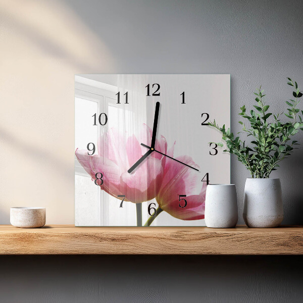 Skleněné hodiny na stěnu Tulipány
