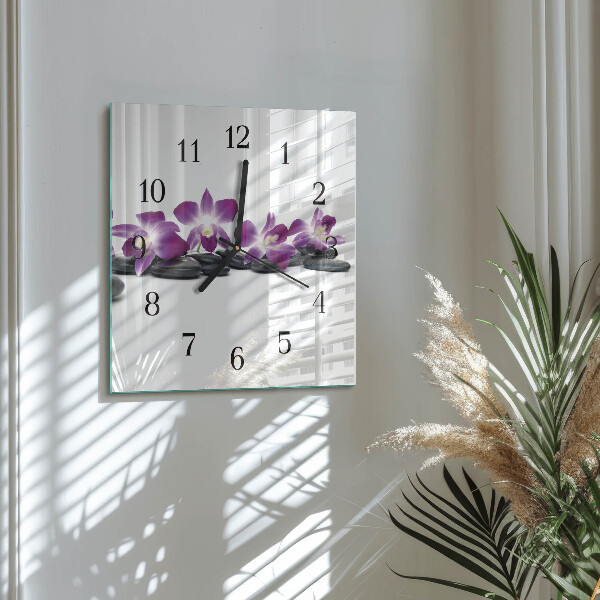 Skleněné hodiny na stěnu Orchidej