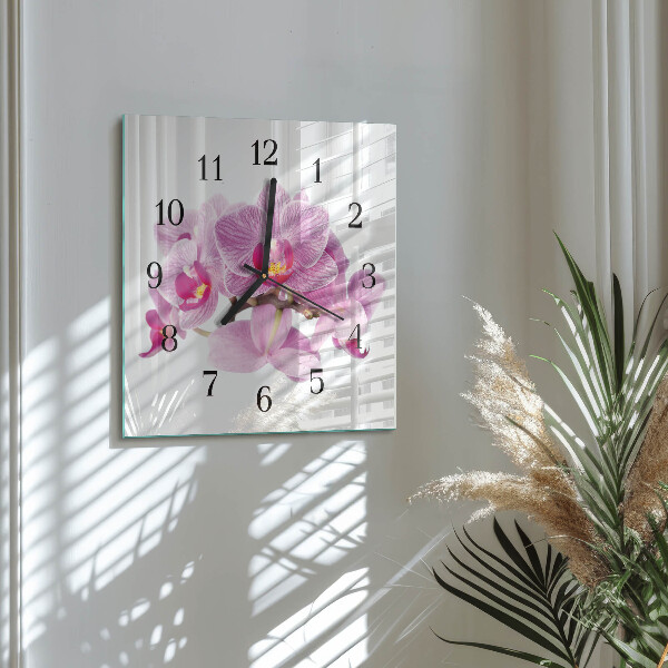 Skleněné hodiny na stěnu Orchideje