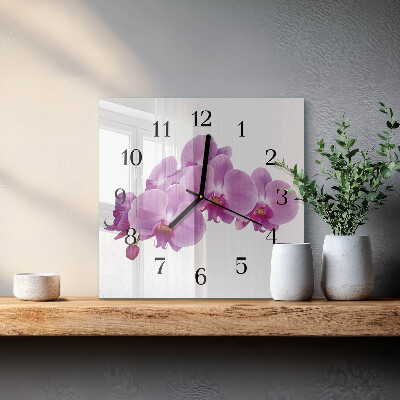 Skleněné hodiny na stěnu Orchidej