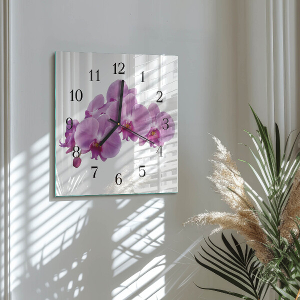Skleněné hodiny na stěnu Orchidej