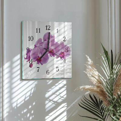 Skleněné hodiny na stěnu Orchidej