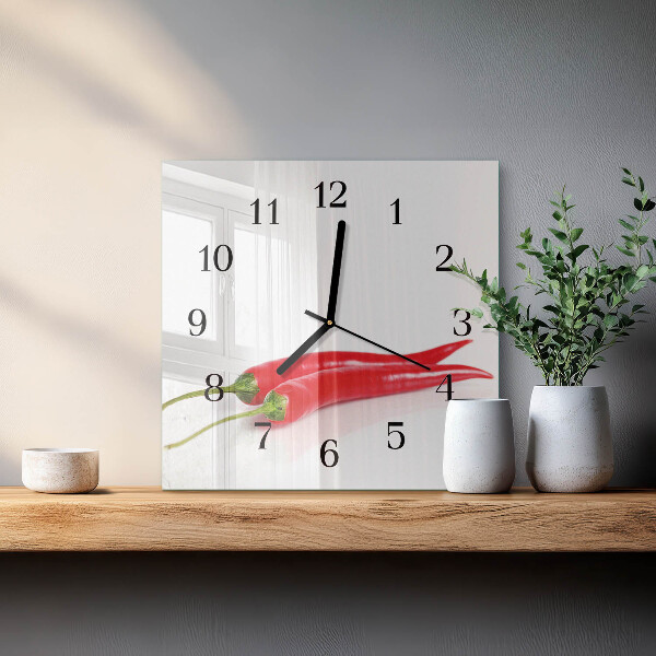 Skleněné hodiny na stěnu Chilli papričky