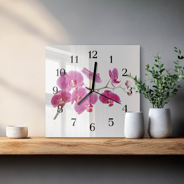 Skleněné hodiny na stěnu Orchidej