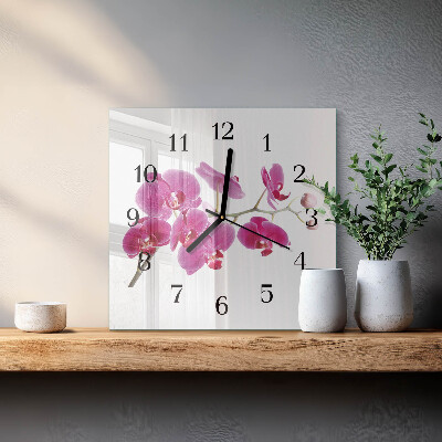 Skleněné hodiny na stěnu Orchidej