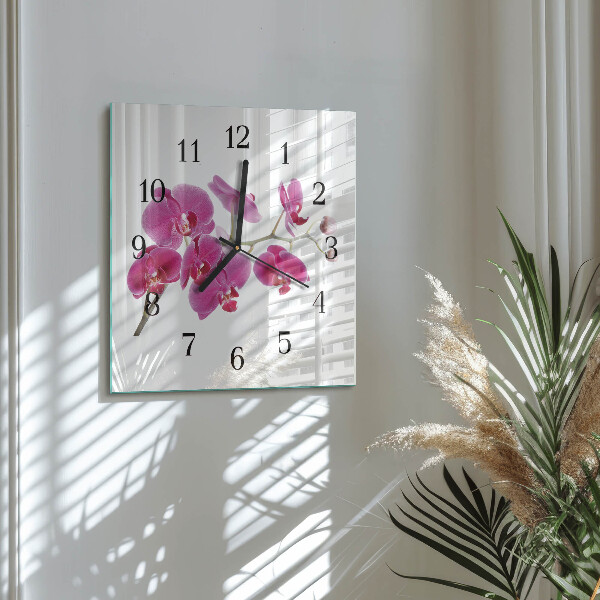 Skleněné hodiny na stěnu Orchidej