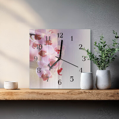 Skleněné hodiny na stěnu Orchidej
