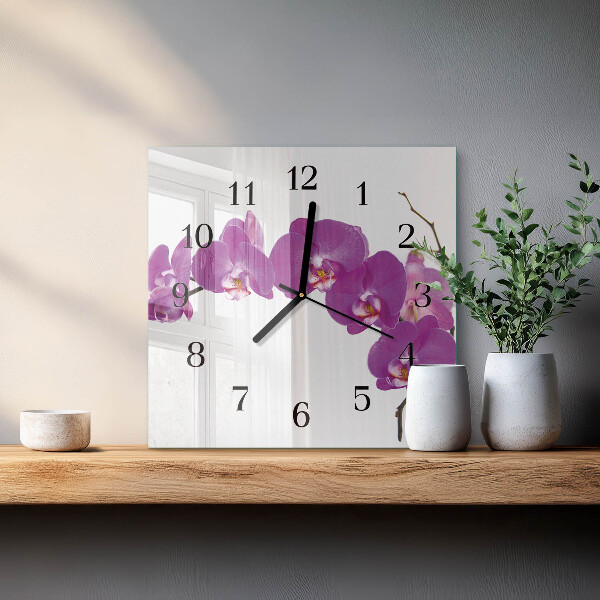 Skleněné hodiny na stěnu Orchidej