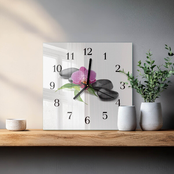 Skleněné hodiny na stěnu Orchidej