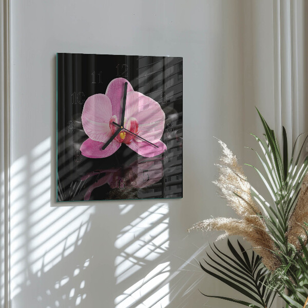 Skleněné hodiny na stěnu Orchidej
