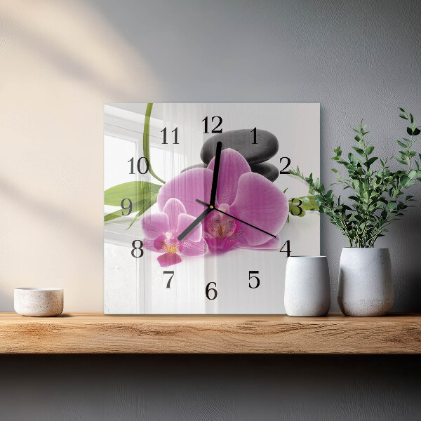 Skleněné hodiny na stěnu Orchidej