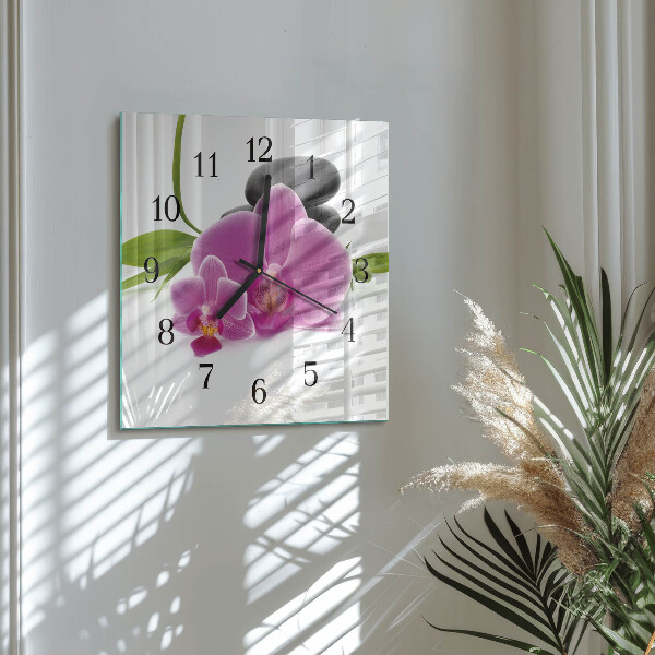 Skleněné hodiny na stěnu Orchidej