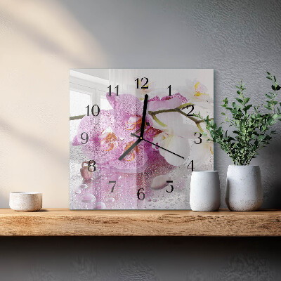 Skleněné hodiny na stěnu Orchidej