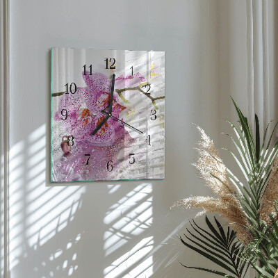 Skleněné hodiny na stěnu Orchidej