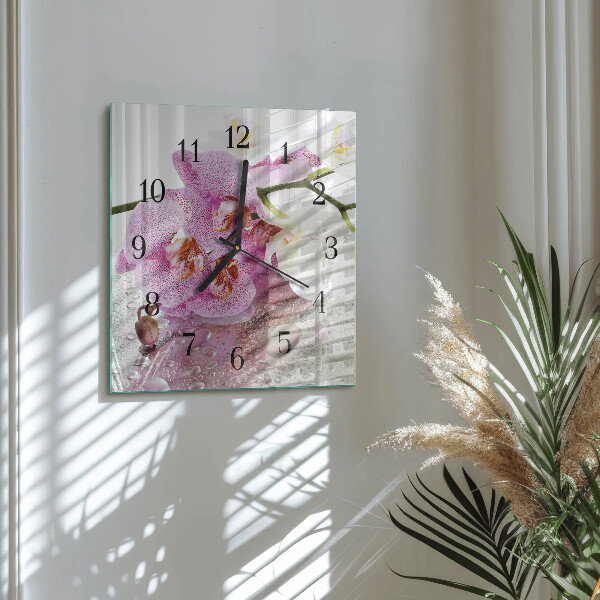 Skleněné hodiny na stěnu Orchidej