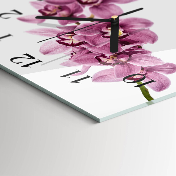 Skleněné hodiny na stěnu Orchidej