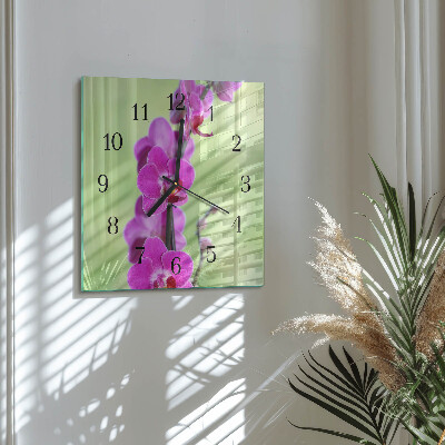 Skleněné hodiny na stěnu Orchidej