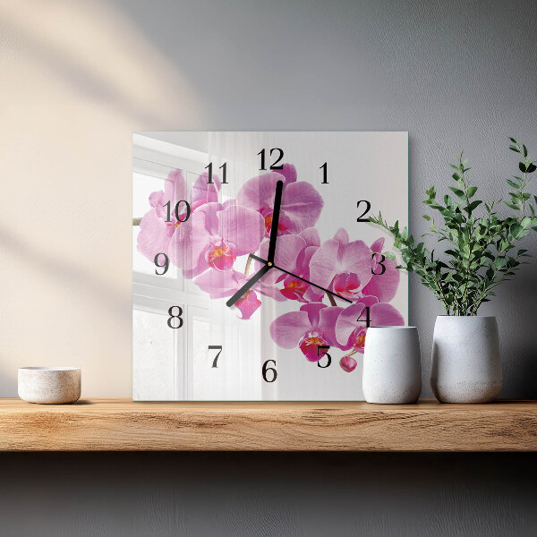 Skleněné hodiny na stěnu Orchidej