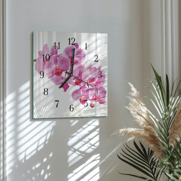 Skleněné hodiny na stěnu Orchidej