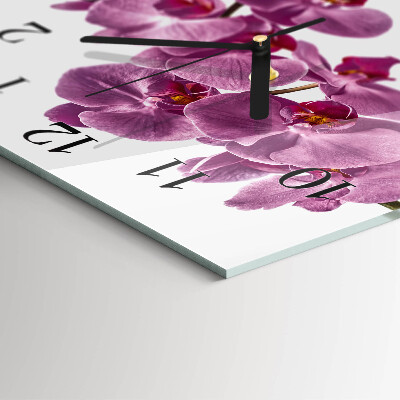 Skleněné hodiny na stěnu Orchidej