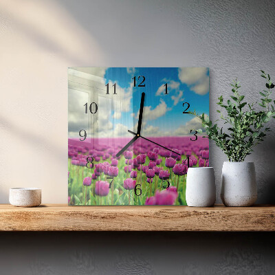 Skleněné hodiny na stěnu Tulipány