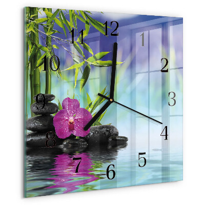Skleněné hodiny na stěnu Lázeňská orchidej