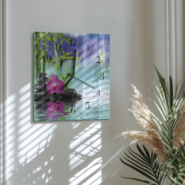 Skleněné hodiny na stěnu Lázeňská orchidej