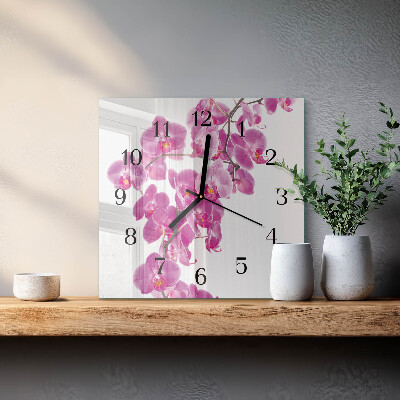 Skleněné hodiny na stěnu Orchidej