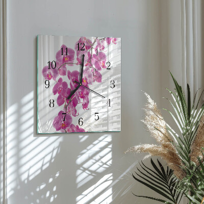 Skleněné hodiny na stěnu Orchidej