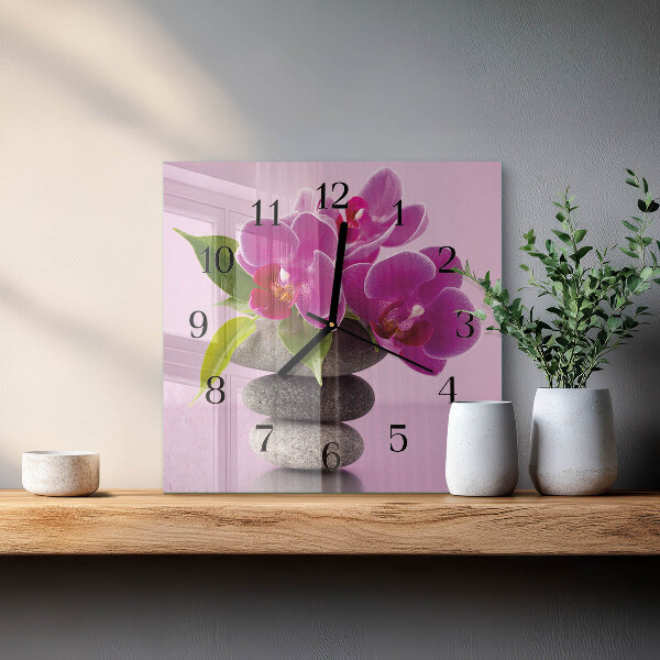 Skleněné hodiny na stěnu Orchidej