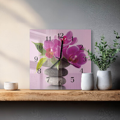 Skleněné hodiny na stěnu Orchidej