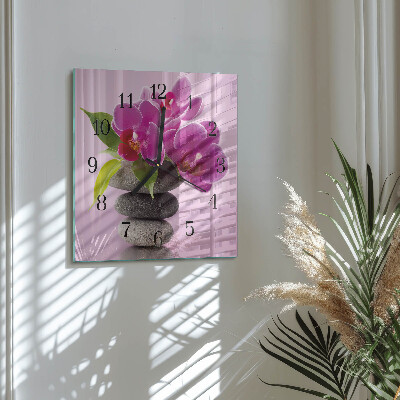 Skleněné hodiny na stěnu Orchidej