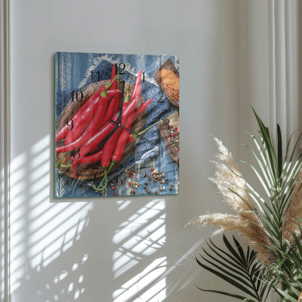 Skleněné hodiny na stěnu Chilli paprička