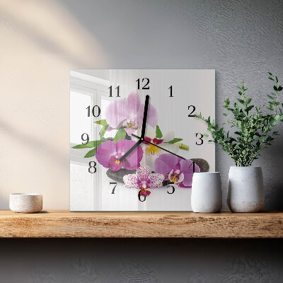 Skleněné hodiny na stěnu Orchidej