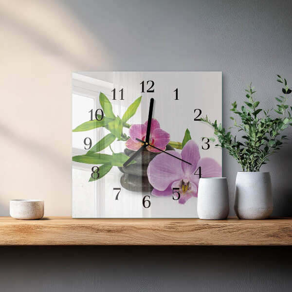 Skleněné hodiny na stěnu Orchidej