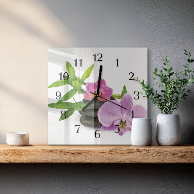 Skleněné hodiny na stěnu Orchidej