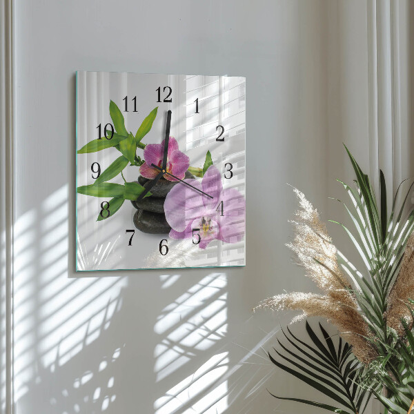 Skleněné hodiny na stěnu Orchidej