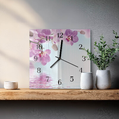 Skleněné hodiny na stěnu Orchidej