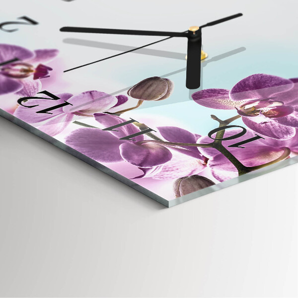 Skleněné hodiny na stěnu Orchidej