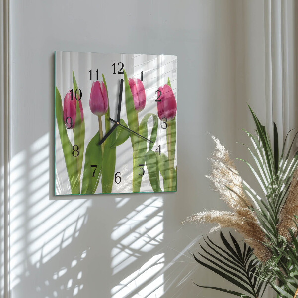 Skleněné hodiny na stěnu Tulipány