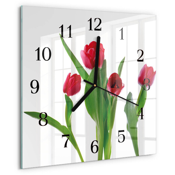Skleněné hodiny na stěnu Tulipány
