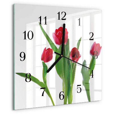 Skleněné hodiny na stěnu Tulipány