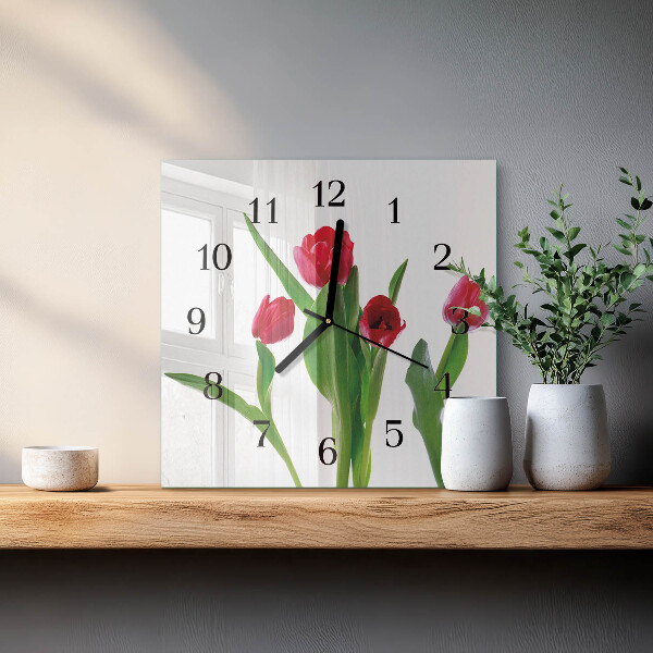 Skleněné hodiny na stěnu Tulipány
