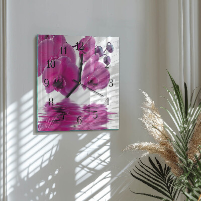 Skleněné hodiny na stěnu Orchidej