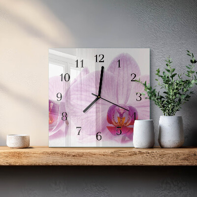 Skleněné hodiny na stěnu Orchidej