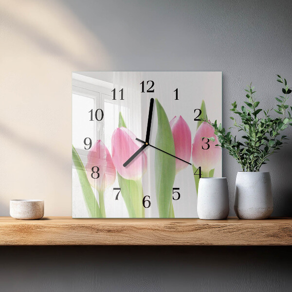 Skleněné hodiny na stěnu Tulipány