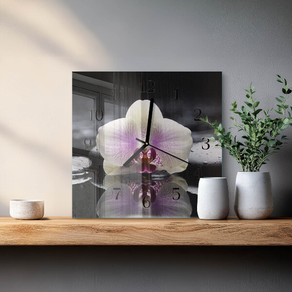 Skleněné hodiny na stěnu Orchidej